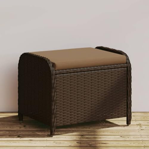 qohoio Gartenhocker mit Kissen Hocker Outdoor Garten Hocker FüR Draussen Sitzhocker Outdoor Braun 58x46x46 cm Poly Rattan