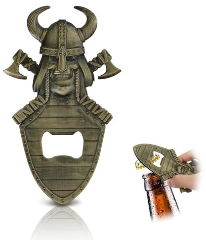 Magnetic Viking Skull Bottle Opener, Vintage Nordic Style Beer Opener, Unique Shield Bottle Opener, Viking Gifts for Men, Father's Day, Dad Husband Boyfriend Birthday(Bronze)