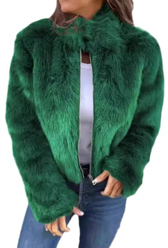 Onsoyours Damen Kunstpelz Mantel Winterjacke Jacke Herbst Winter Warm Winterjacke Elegant Cardigan Reißverschluss Wintermantel Parka Outwear A Grün S