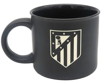 CYPBRANDS Atlético de Madrid, Taza, Taza Cerámica, Desayuno, Menaje, Tazas Originales, Color Negro, Producto Oficial