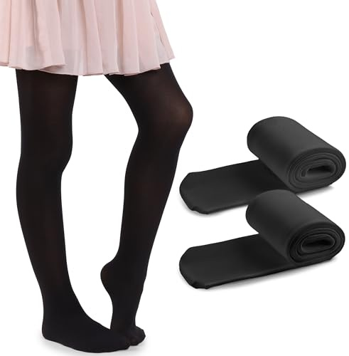 MANA MANA 2-pack och 3-pack enfärgade strumpbyxor för flickor – söta ogenomskinliga barnstrumpbyxor för skola, dans, balett – mjuka och eleganta, 40 DEN, tillverkade i Italien, 2 och 3 par, 2 st Nero,