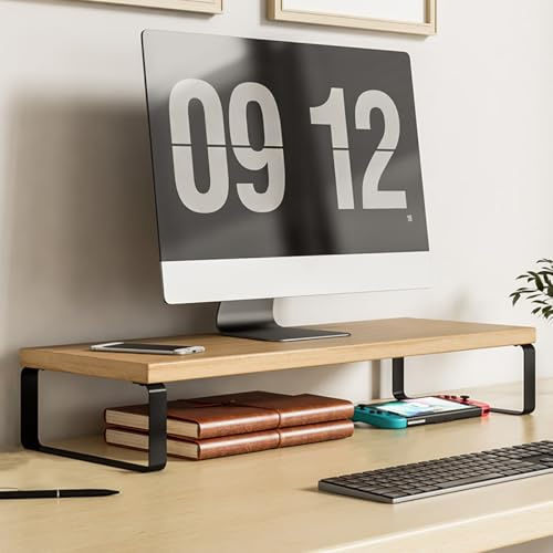Onxyrbyte Rehausseur Ecran,Rehausseur Ecran Pc Bureau,RéHausseur D'éCran en Bois,RéHausseur D'éCran pour Pc,Support De Moniteur D'Ordinateur Ergonomique,pour Ordinateur Portable,Imprimantes
