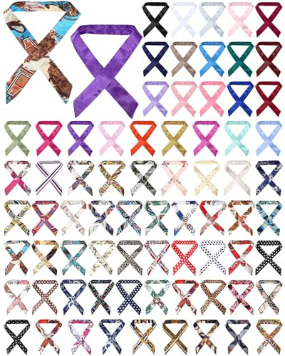 Shyyween 72 Pcs Women Handbag Scarf Head Ribbon for Women Hair Purse Handle Ribbon Satin Head Scarf Neckerchief for Purse Handles Silk Headband Charm Hair Ribbons Decor