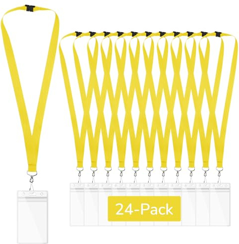 WEZEBEL 24-Pack Yellow Breakaway Lanyards with Waterproof Badge Holders, Polyester Neck Straps for ID Cards, Events, Office, and Schools