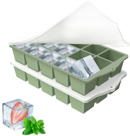 YUNISS Moule à Glaçons, 2 Pièces de 15 Compartiments Bac à Glaçons en Silicone, Glçons Carrés 3cm, DIY Réutilisable Bacs à Glaçons Empilables Sans BPA pour Cocktails, Whisky, Vin, Fruits -Vert