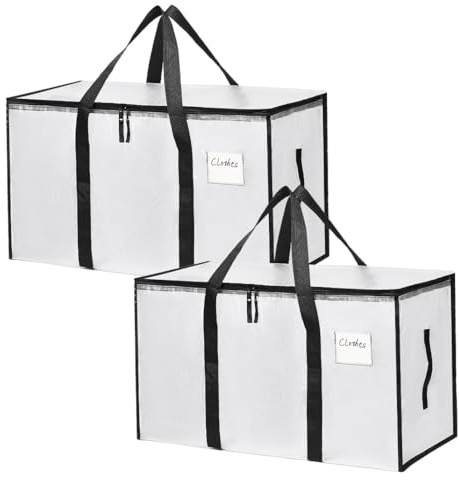 Mesiria 2 Pack Clear Clothes Storage Bags Water Resistant Thickened Storage Bag, 91L Large Foldable Packing Boxes Wardrobe Organizer Moving Bags for Bedding Clothes Blanket Duvet Toys