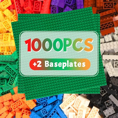 HIUME Set Di Mattoncini Da Costruzione Con 1000 Pezzi E 2 Basi – Blocchi Compatibili, 14 Colori, 19 Forme, Giocattolo Educativo Per Bambini Dai 6 Anni, Building Blocks. (Colori Misti)