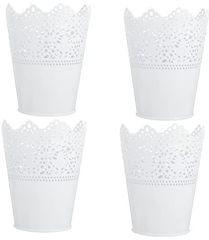 VICASKY 4pcs Iron Lace Design Makeup Bucket, Cosmetic Storage Organiser for Vanity and Balcony, White Home Decoration Holder, Rustic Display Case