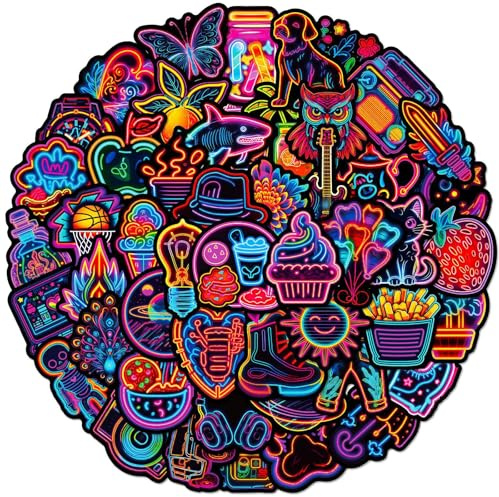 100 Neon Fresh e Fantastici Adesivi per Laptop, Skateboard, Bicicletta, Diario, Valigia, Casco, Auto, Moto, Impermeabili, Graffiti, Psichedelici