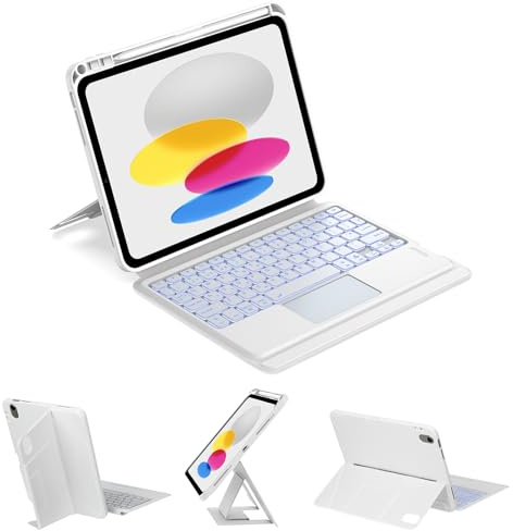 IVEOPPE Keyboard Case for iPad 10th/ 11th Generation- UK Layout Detachable Bluetooth Keyboard for iPad A16 11'' 2025, Backlight Keypad with Touchpad, White