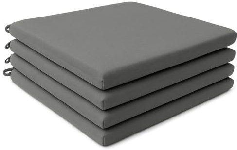 4Pcs Dining Garden Chair Seat Pads with Ties for Kitchen, Living Room, Patio, Office – Indoor Outdoor Foam Cushions with Removable Covers (Grey)