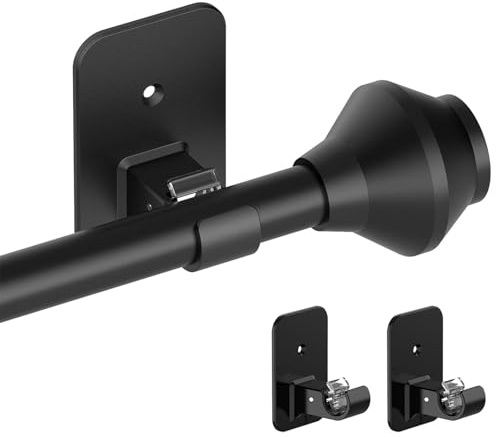 BelleVive 2 Pieces Curtain Rod Holders, Self-Adhesive Curtain Hooks, No-Drill Curtain Rod Holder for Windows, Nail-Free Curtain Rod Hooks for Bathroom and Living Room, Black