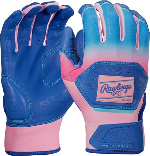 Rawlings Workhorse Funburst Baseball Batting Gloves - Royal Blue/Pink, X-Large