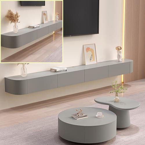 Mobile TV galleggiante con scomparti multipli per soggiorno e camera da letto, console multimediale TV a parete di grandi dimensioni (grigio, 180 x 20 x 24 cm)