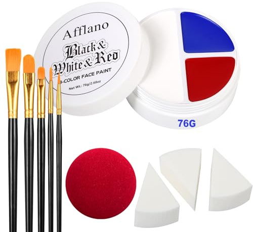 Afflano Halloween Peinture pour le Visage Blanc Bleu Rouge 76g, Peinture Corporelle à Base d'Huile pour Drapeau France, Joker Clown Face Paint SFX Vampire Maquillage Cosplay Parties, Oeil Noir Sport