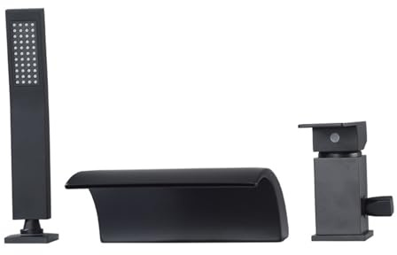 Wannenrand Armatur Badewanne Wasserfall 3 Loch Dual Modus Wasserhahn Badewanne mit Bause,Schwarz