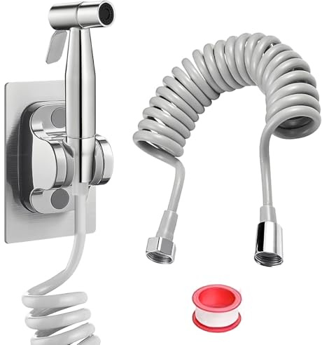 LINTRA Kit Douchette WC, Acier Inoxydable Douchette Toilette WC, Argent Portable Pommeau de Douche Haute Pression, avec Tuyau PE de 2 Mètres, Adapté aux Cuisines, Salles de Bains ou Hôtels