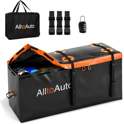 AlltoAuto 30 CuFt Waterproof Cargo Bag for Hitch Carrier | 60x24x36 Trailer Hitch Cargo Carrier | Weatherproof Truck Bed Storage with Straps, Lock & Carry Case | PVC Vehicle Soft-Shell Carriers