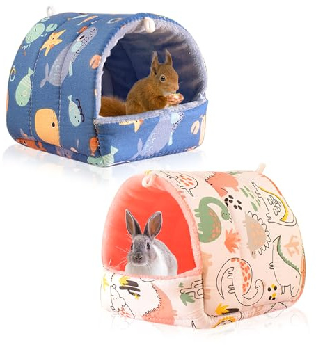 HMCEY 2 Stück Kuschelhöhle Meerschweinchen Bett,Kaninchen Bett Waschbar,Kaninchen Höhle Stoff,Hasenbett Winter,Haus Meerschweinchen Versteck,Haustier Schlafsack für Chinchilla, Lgel, Frettchen
