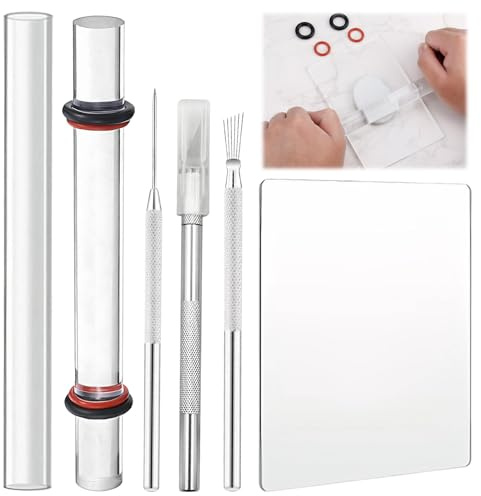 6 Pcs Polymer Clay Tools Kit 2 Acrylic Rollers with Acrylic Board Seven Book Stitches Detail Needle for Molding and Sculpting Tools Used for Shaping DIY Crafts and Reshaping Clay
