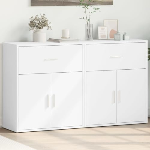 Nqyjm Förvaringsskåp med sidodörrar set med 2 vita 60 x 31 x 70 cm ingenjörsträ sidoskåp matbord för kök, vardagsrum, sovrum