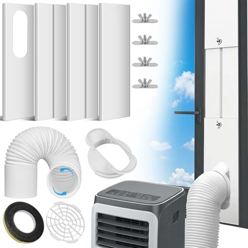 Air Conditioner Window Seal Kit, 4 Seal Panels Portable AC Window Adjustable Length 43-150cm (17-59in), Universal Air Vent Kit with Exhaust Hose 15cm/5.9 Diameter for Horizontal Vertical Windows