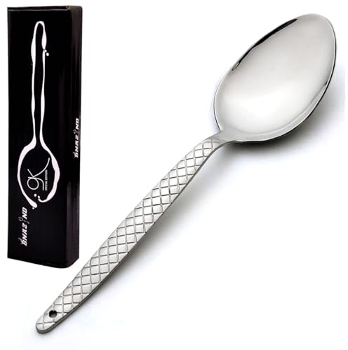 BNAZIND Chef Kunz Spoon Regular | 18/10 Silver Stainless Steel Serving Sauce Spoon | 9 inch 2.5 Tbsp Basting, Quenelle, Cooking,Plating, Dinner Chef Spoons with Non-Slip Grip