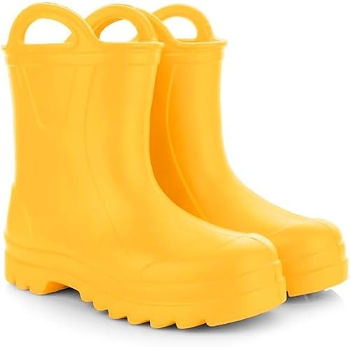 LEMIGO Stivali da pioggia per bambini in gomma molto leggeri in schiuma EVA con manico per ragazzi e ragazze 735 Doggy, giallo., 36 EU