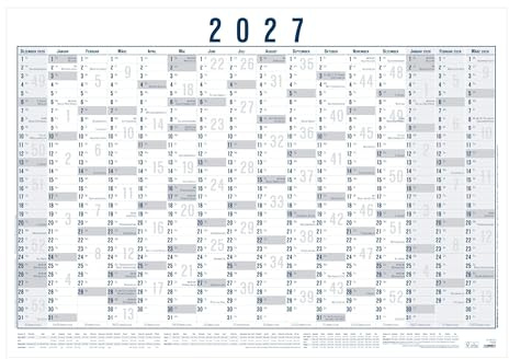 ZETTLER Plakatkalender 16 Monate 1 Stk. gerollt 2027: Wandkalender 100x70 cm mit 15 Monaten pro Seite inkl. Dez. 2026 & Jan./Feb. 2028, Tages-, Wochen- & Arbeitstagezählung & Schulferien