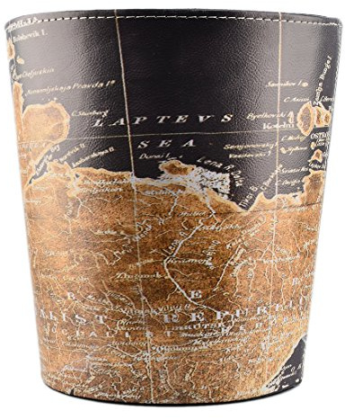 Corbeilles à papier Vintage, weizq European Style Rétro en cuir PU Budget Bureau Poubelle Poubelle, Cuir synthétique (polyuréthanne), Map Pattern, 25 × 20 × 27cm