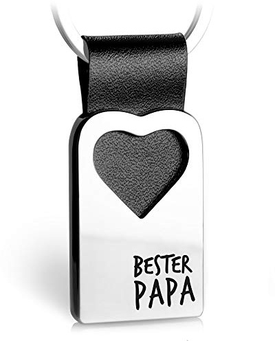 FABACH Herz Schlüsselanhänger mit Gravur aus Leder - Papa Geschenk Anhänger für Vatertag und Geburtstag - Bester Papa