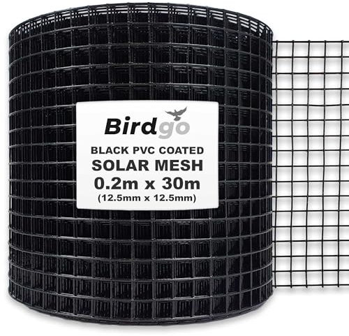 Birdgo 30m Black PVC Coated Solar Proofing Bird Mesh - Prevention Control Barrier to Stop Pigeons Nesting Under Roof Solar Panels…