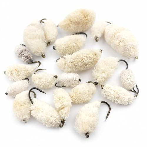 Bread Fly Fishing Flies – White Floating Bread Flies for Carp, Trout & Mullet Barbless Mixed Sizes (20 Pack)