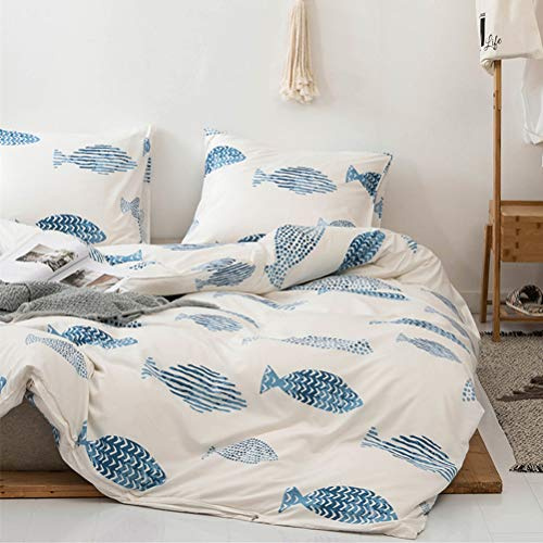 MOZEO Style Bedding Duvet Cover Set 3 Piece, Comfy Fish Cartoon Printed Cute Quilt Cover for Children Kids Soft Home Bedding Cover Sets (Queen Fish)