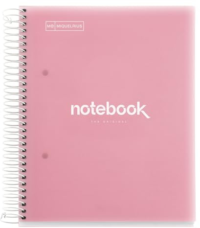 Miquelrius - Quaderno a Spirale con Copertina in Plastica, 160 Fogli, 8 Colori a Quadretti A5, Rosa