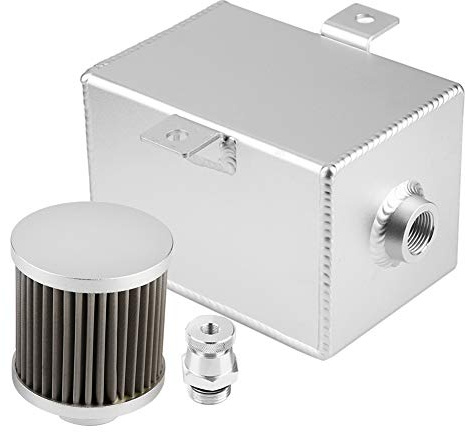 Sfiato per taniche di olio, serbatoio in lega di alluminio per olio per auto 2 litri con filtro di sfiato universale modificato(Silver)