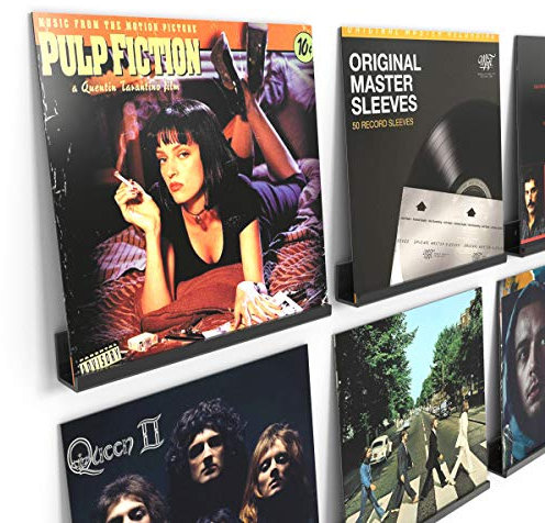 HIIMIEI Vinyl Schallplatten Wandhalterung 6 er für Platten und Fotos, 30,5 x 4,3 x 4,5 cm Schallplattenständer |Acryl Schallplatten Schweberegale mit 13 Pcs Wandschrauben - Schwarz