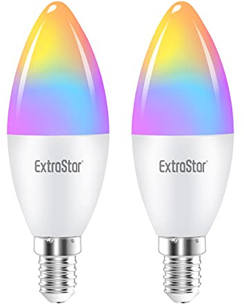 EXTRASTAR C35 E14 Smart LED Kerze Lampe, 6W 2700K-6500K, 16 Millionen | Auf nur 2.4 GHz Netzwerk, Kompatibel mit Alexa und Google Home, Dimmbar Glühbirne, 2 Stück