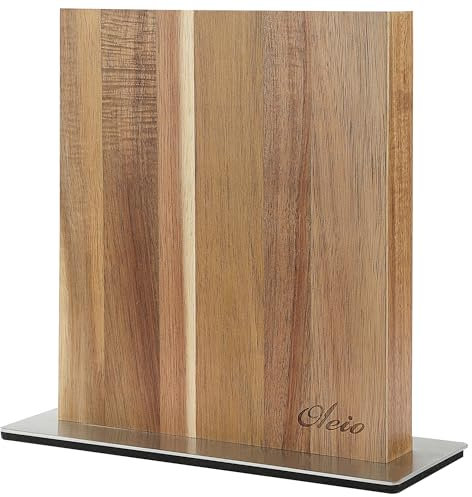 zayiko Magnetischer Messerblock | aus Akazien-Massivholz mit beidseitigen Magnetleisten | für bis zu 8 Messer (Klingen bis 22 cm) | mit rutschfestem Edelstahlsockel | in zeitlosem Design, ohne Messer