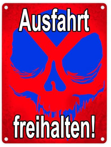 Metallschild in 15x20 cm Ausfahrt freihalten! - mit Totenkopf Halteverbot ein Warnschild für Halteverbot mit Totenkopf damit deine Privatausfahrt in Zukunft immer frei bleibt