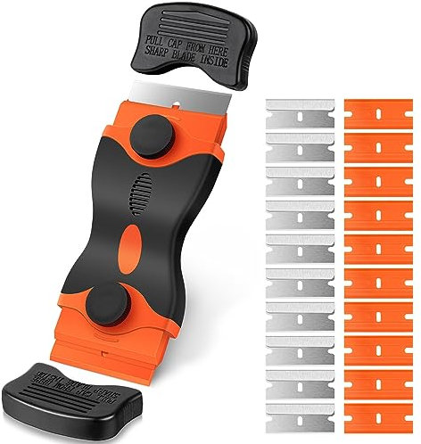 Ainiv Raschietto per Piano Cottura In Vetro, con 20 Lame di Ricambio Per Raschietto, Multiuso, per Pulizia Per Etichette, Decalcomanie, Adesivi, Calafatoio, Vernice In Vetro (Arancione - Doppia Testa)