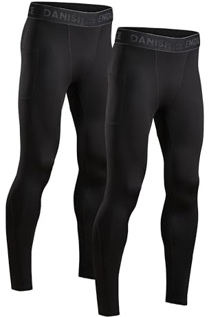 DANISH ENDURANCE Pantaloni a Compressione da Uomo, Leggings Sportivi Traspiranti e ad Asciugatura Rapida, Confezione da 2 Paia, Nero, XL