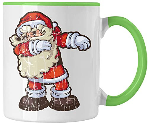 Trendation - Weihnachten Tasse Weihnachtsmann für Kinder Weihnachtstasse Lustig Geschenk Becher Jungs Jungen Mädchen Cute Grafik (Grün)