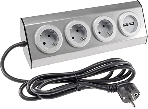 ChiliTec Steckdosenblock 3-Fach + USB Küchensteckdose mit 3 Schutzkontakt-Steckdosen 230V - Edelstahl Unterbausteckdose mit erhöhtem Berührungsschutz