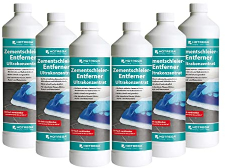 HOTREGA Zementschleier Entferner 6x 1 L | Saurer Steinreiniger Konzentrat | Fuer Fliesen, Klinker & Naturstein | Ideal zur Bauendreinigung | 50-fach verduennbar | Reicht bis 500 m2 pro Flasche
