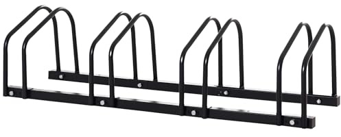HOMCOM Râtelier 4 vélos range-vélos support de rangement pneu 65 mm sol ou mural pour VTT enfants BMX 110 x 33 x 27 cm acier noir