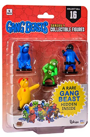 Toikido Gang Beasts Action Figure Toys. Jouets pour enfants de 6,3 cm. Figurines d'action à collectionner pour garçons et filles. Lot de 5 avec 1 personnage rare caché. Jouets officiels Gang Beasts de