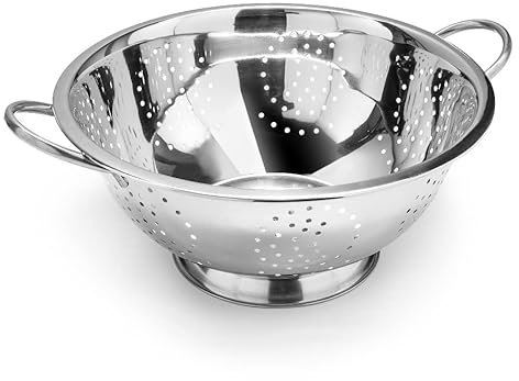Forgast Scolapasta Perforato con Manico Due Manici 24 cm, Acciaio Inossidabile Inox, Colapasta Colabrodo Collino Cucina per Pasta, Verdura, Frutta, Argento