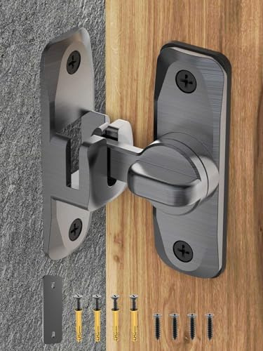 MeBantoo 90/180 Degree Flip Barn Door Lock, Protect Privacy - Security Sliding Door Latch, Small Gate Latches Hardware for Barn, Garden, Bathroom, Cabinet, Window (Grey-1PC)