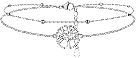 CheersLife Bracelet Cheville Femme Argent Double Chaînes avec Boules Été | Pieds Nus Fête Sur la Plage Chaînes de Cheville avec Zircones, Réglable Chaîne de Pied Cœur Infini Arbre de Vie Croix